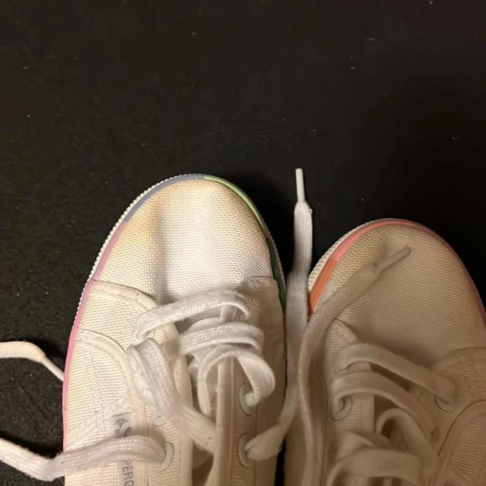 Superga White Canvas Platform Sneakers with Subtle Rainbow Trim